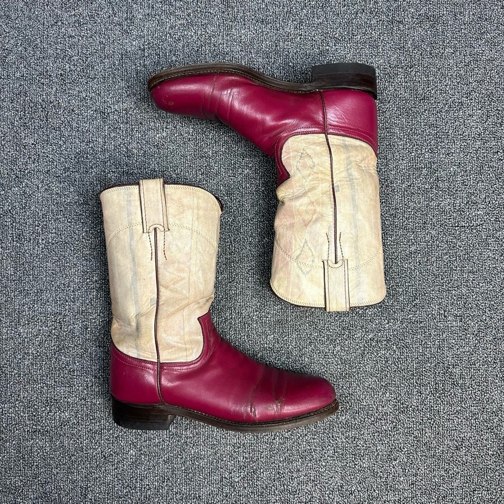 Justin Red Pink/Light Aztec Print Uppers Roper Style 7656 Cowboy Boots Size 6.5D